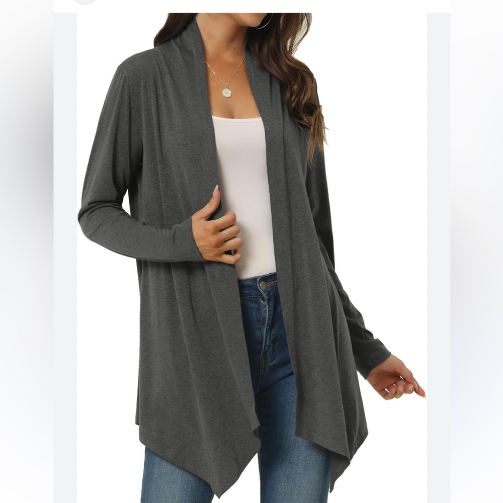 Elegant Charcoal Open Front Cardigan by [Brand]